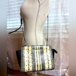 Michael Kors Selma Black Ivory Python Snake Embossed Saffiano Crossbody Purse